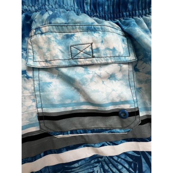 Speedo Men’s Blue Tropical Striped Mesh Lined Drawstring Swim Trunks Size 2XL - Picture 10 of 10